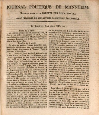 Journal politique de Mannheim (Gazette des Deux-Ponts) Montag 20. April 1801