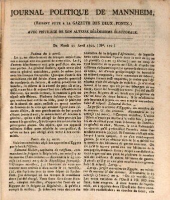 Journal politique de Mannheim (Gazette des Deux-Ponts) Dienstag 21. April 1801