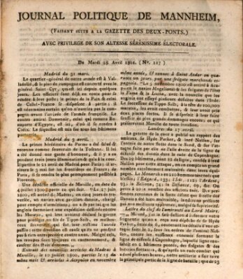 Journal politique de Mannheim (Gazette des Deux-Ponts) Dienstag 28. April 1801