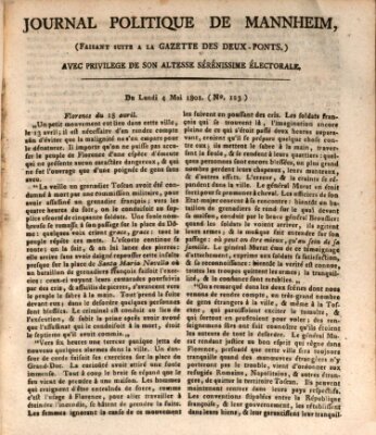 Journal politique de Mannheim (Gazette des Deux-Ponts) Montag 4. Mai 1801