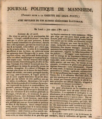 Journal politique de Mannheim (Gazette des Deux-Ponts) Montag 1. Juni 1801