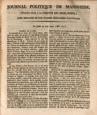 Journal politique de Mannheim (Gazette des Deux-Ponts) Donnerstag 18. Juni 1801