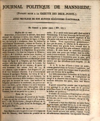 Journal politique de Mannheim (Gazette des Deux-Ponts) Samstag 4. Juli 1801