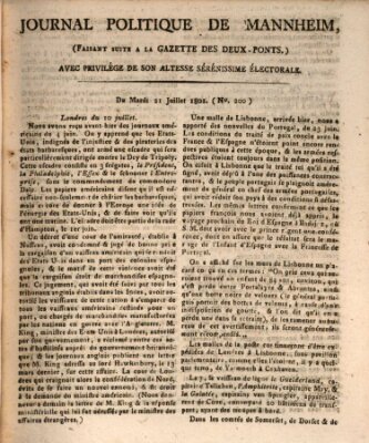 Journal politique de Mannheim (Gazette des Deux-Ponts) Dienstag 21. Juli 1801