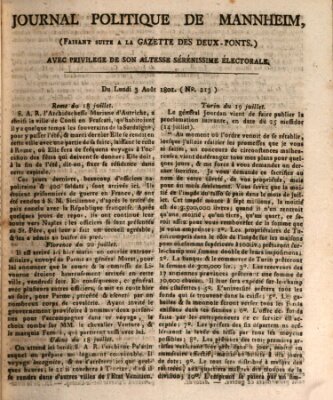 Journal politique de Mannheim (Gazette des Deux-Ponts) Montag 3. August 1801