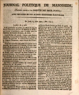 Journal politique de Mannheim (Gazette des Deux-Ponts) Donnerstag 13. August 1801