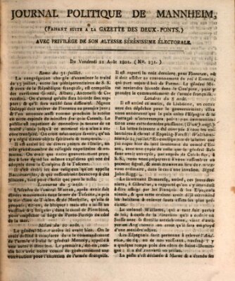 Journal politique de Mannheim (Gazette des Deux-Ponts) Freitag 21. August 1801