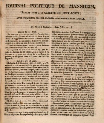 Journal politique de Mannheim (Gazette des Deux-Ponts) Dienstag 1. September 1801