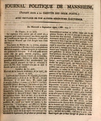 Journal politique de Mannheim (Gazette des Deux-Ponts) Mittwoch 2. September 1801