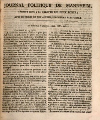 Journal politique de Mannheim (Gazette des Deux-Ponts) Samstag 5. September 1801