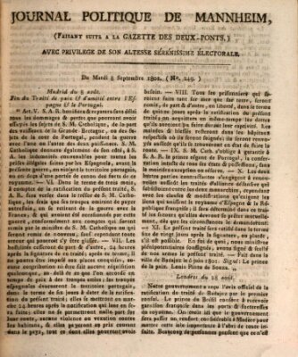 Journal politique de Mannheim (Gazette des Deux-Ponts) Dienstag 8. September 1801