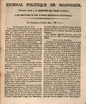 Journal politique de Mannheim (Gazette des Deux-Ponts) Sonntag 4. Oktober 1801