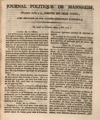 Journal politique de Mannheim (Gazette des Deux-Ponts) Donnerstag 22. Oktober 1801