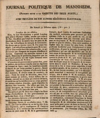 Journal politique de Mannheim (Gazette des Deux-Ponts) Samstag 31. Oktober 1801