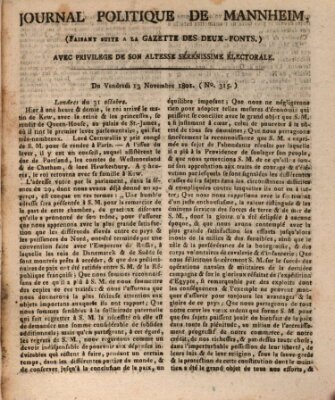 Journal politique de Mannheim (Gazette des Deux-Ponts) Freitag 13. November 1801