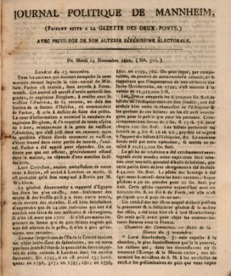 Journal politique de Mannheim (Gazette des Deux-Ponts) Dienstag 24. November 1801