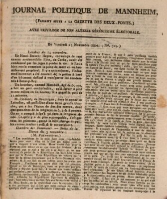 Journal politique de Mannheim (Gazette des Deux-Ponts) Freitag 27. November 1801