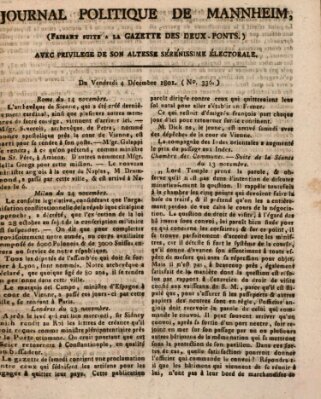 Journal politique de Mannheim (Gazette des Deux-Ponts) Freitag 4. Dezember 1801