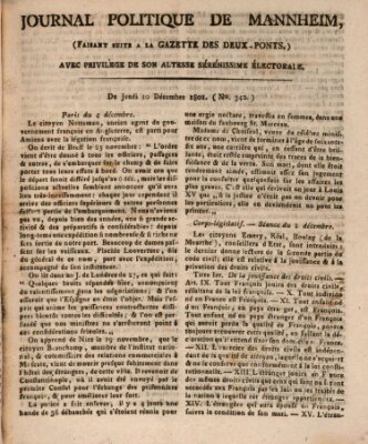 Journal politique de Mannheim (Gazette des Deux-Ponts) Donnerstag 10. Dezember 1801