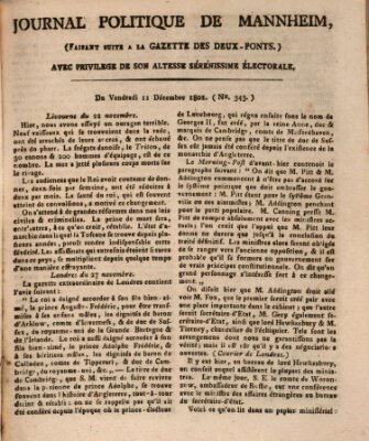 Journal politique de Mannheim (Gazette des Deux-Ponts) Freitag 11. Dezember 1801