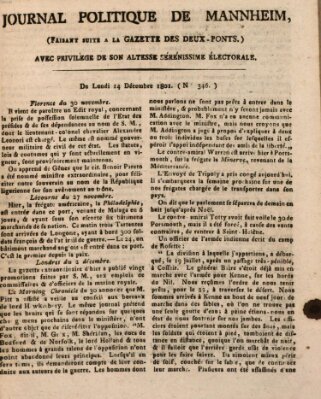 Journal politique de Mannheim (Gazette des Deux-Ponts) Montag 14. Dezember 1801