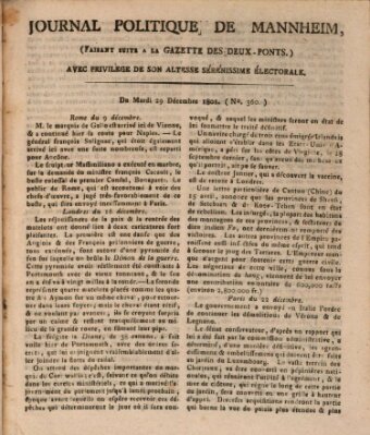 Journal politique de Mannheim (Gazette des Deux-Ponts) Dienstag 29. Dezember 1801