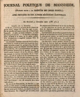 Journal politique de Mannheim (Gazette des Deux-Ponts) Mittwoch 30. Dezember 1801