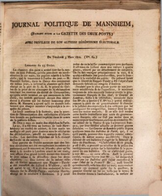 Journal politique de Mannheim (Gazette des Deux-Ponts) Freitag 5. März 1802