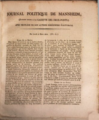 Journal politique de Mannheim (Gazette des Deux-Ponts) Montag 8. März 1802