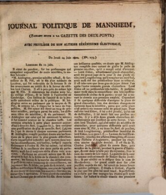 Journal politique de Mannheim (Gazette des Deux-Ponts) Donnerstag 24. Juni 1802