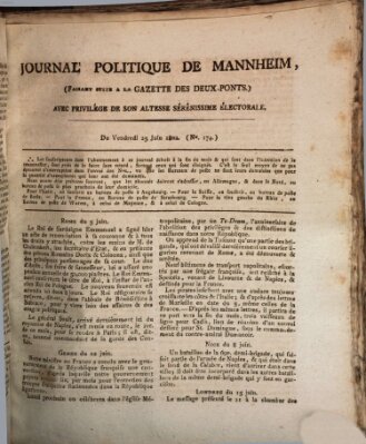 Journal politique de Mannheim (Gazette des Deux-Ponts) Freitag 25. Juni 1802