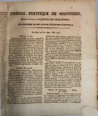 Journal politique de Mannheim (Gazette des Deux-Ponts) Dienstag 29. Juni 1802