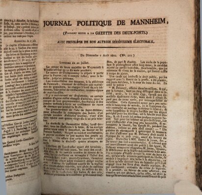 Journal politique de Mannheim (Gazette des Deux-Ponts) Sonntag 1. August 1802