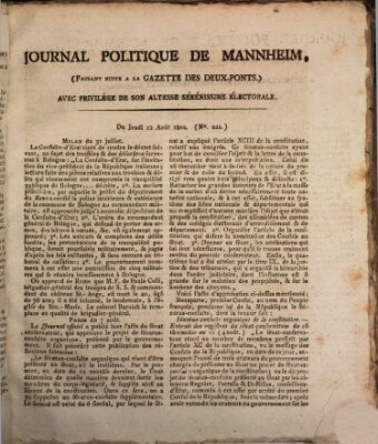 Journal politique de Mannheim (Gazette des Deux-Ponts) Donnerstag 12. August 1802