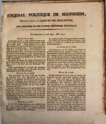 Journal politique de Mannheim (Gazette des Deux-Ponts) Sonntag 15. August 1802