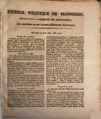 Journal politique de Mannheim (Gazette des Deux-Ponts) Montag 23. August 1802