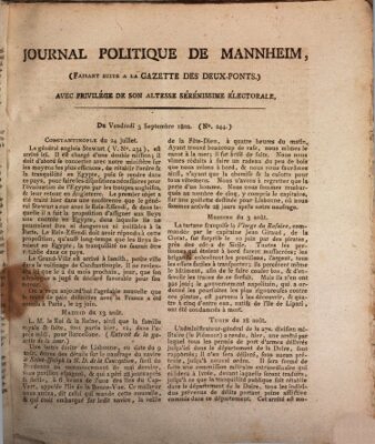 Journal politique de Mannheim (Gazette des Deux-Ponts) Freitag 3. September 1802