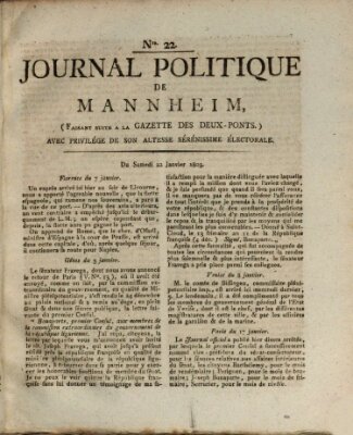 Journal politique de Mannheim (Gazette des Deux-Ponts) Samstag 22. Januar 1803