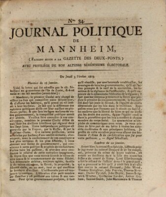 Journal politique de Mannheim (Gazette des Deux-Ponts) Donnerstag 3. Februar 1803