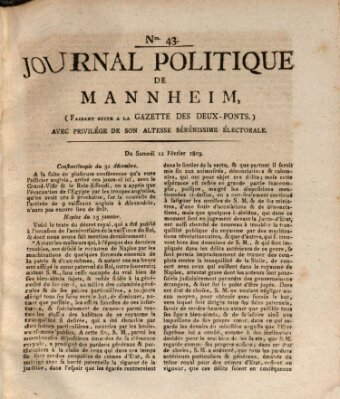 Journal politique de Mannheim (Gazette des Deux-Ponts) Samstag 12. Februar 1803