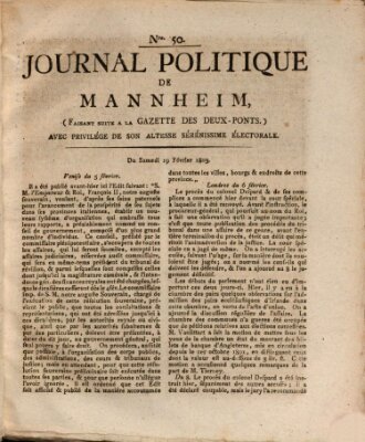 Journal politique de Mannheim (Gazette des Deux-Ponts) Samstag 19. Februar 1803