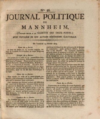 Journal politique de Mannheim (Gazette des Deux-Ponts) Freitag 25. Februar 1803