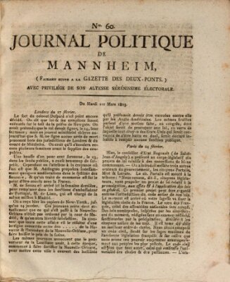 Journal politique de Mannheim (Gazette des Deux-Ponts) Dienstag 1. März 1803