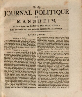 Journal politique de Mannheim (Gazette des Deux-Ponts) Freitag 4. März 1803