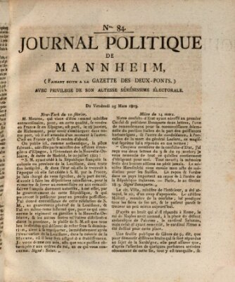 Journal politique de Mannheim (Gazette des Deux-Ponts) Freitag 25. März 1803