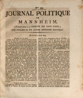 Journal politique de Mannheim (Gazette des Deux-Ponts) Samstag 9. April 1803