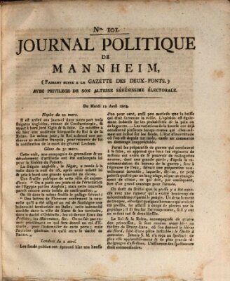 Journal politique de Mannheim (Gazette des Deux-Ponts) Dienstag 12. April 1803