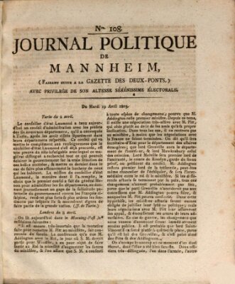 Journal politique de Mannheim (Gazette des Deux-Ponts) Dienstag 19. April 1803