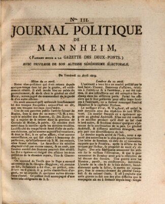 Journal politique de Mannheim (Gazette des Deux-Ponts) Freitag 22. April 1803