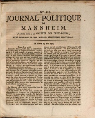 Journal politique de Mannheim (Gazette des Deux-Ponts) Samstag 23. April 1803